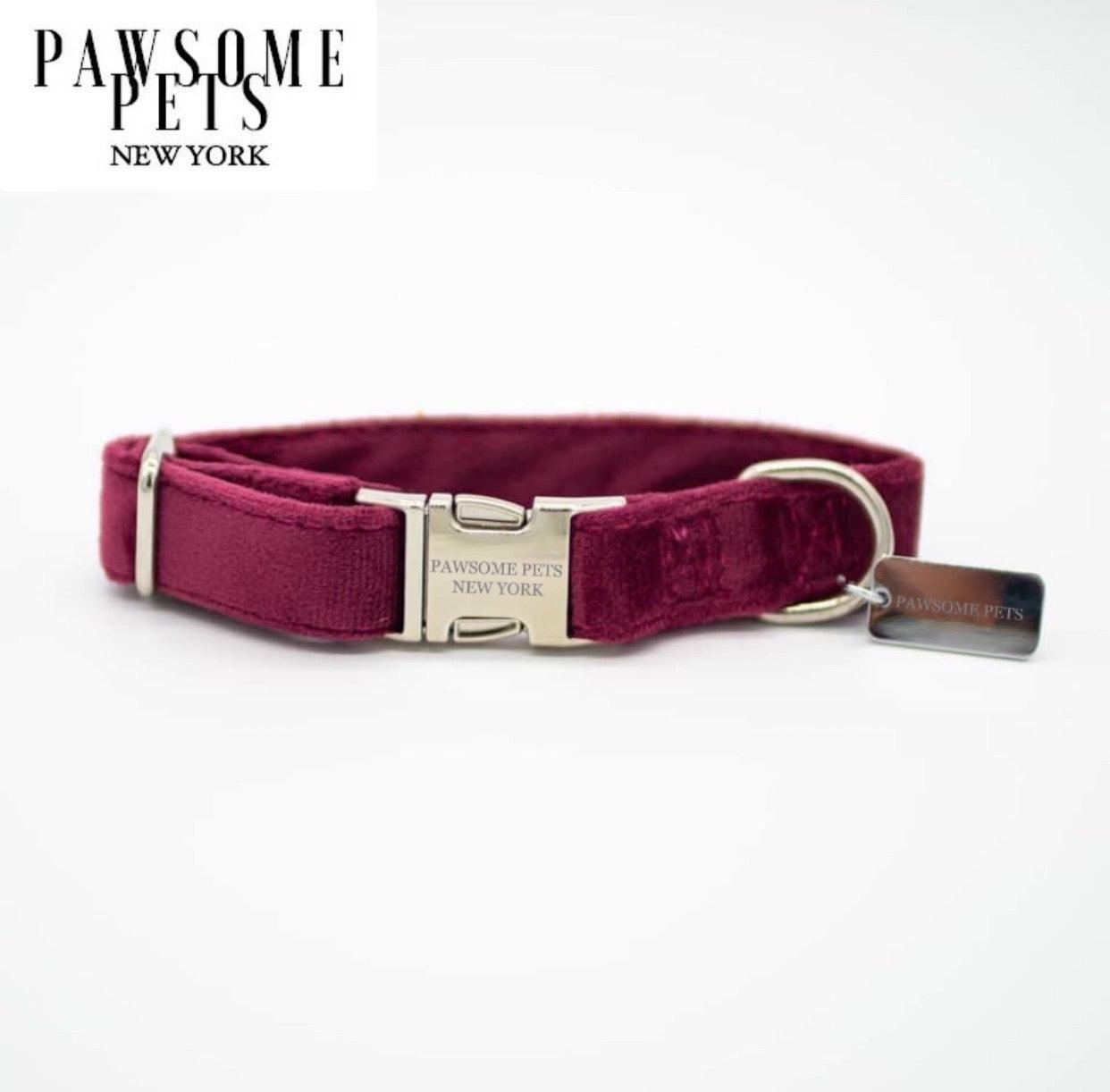 DOG & CAT COLLAR - BURGUNDY VELVET-0