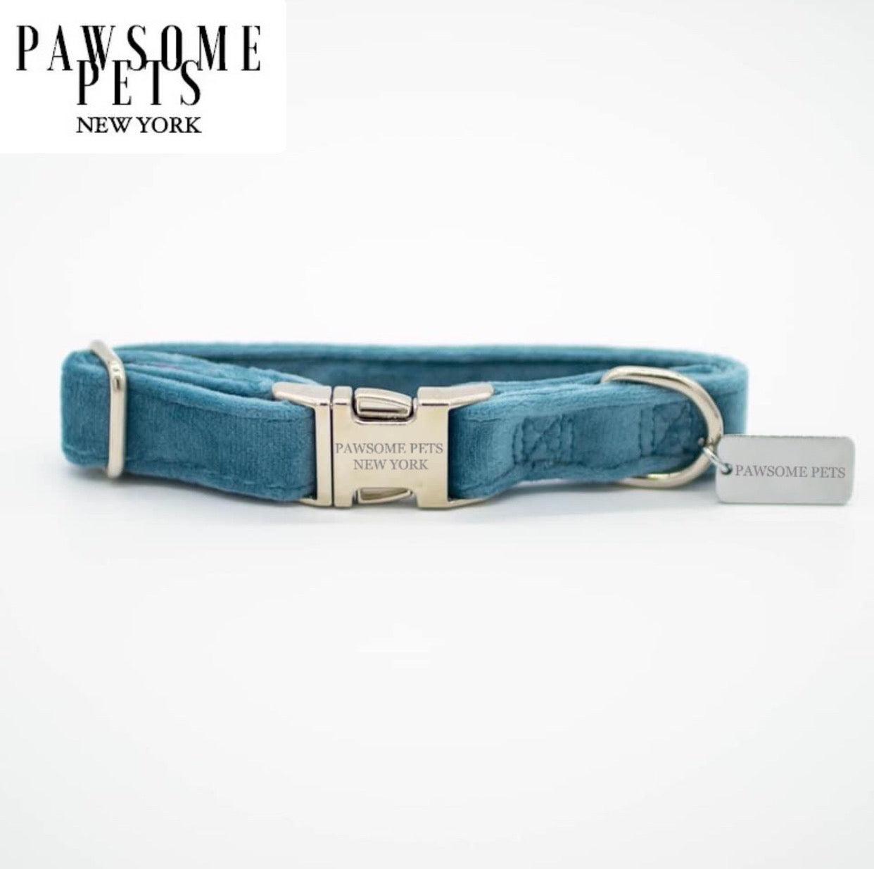 DOG & CAT COLLAR - SKY BLUE VELVET