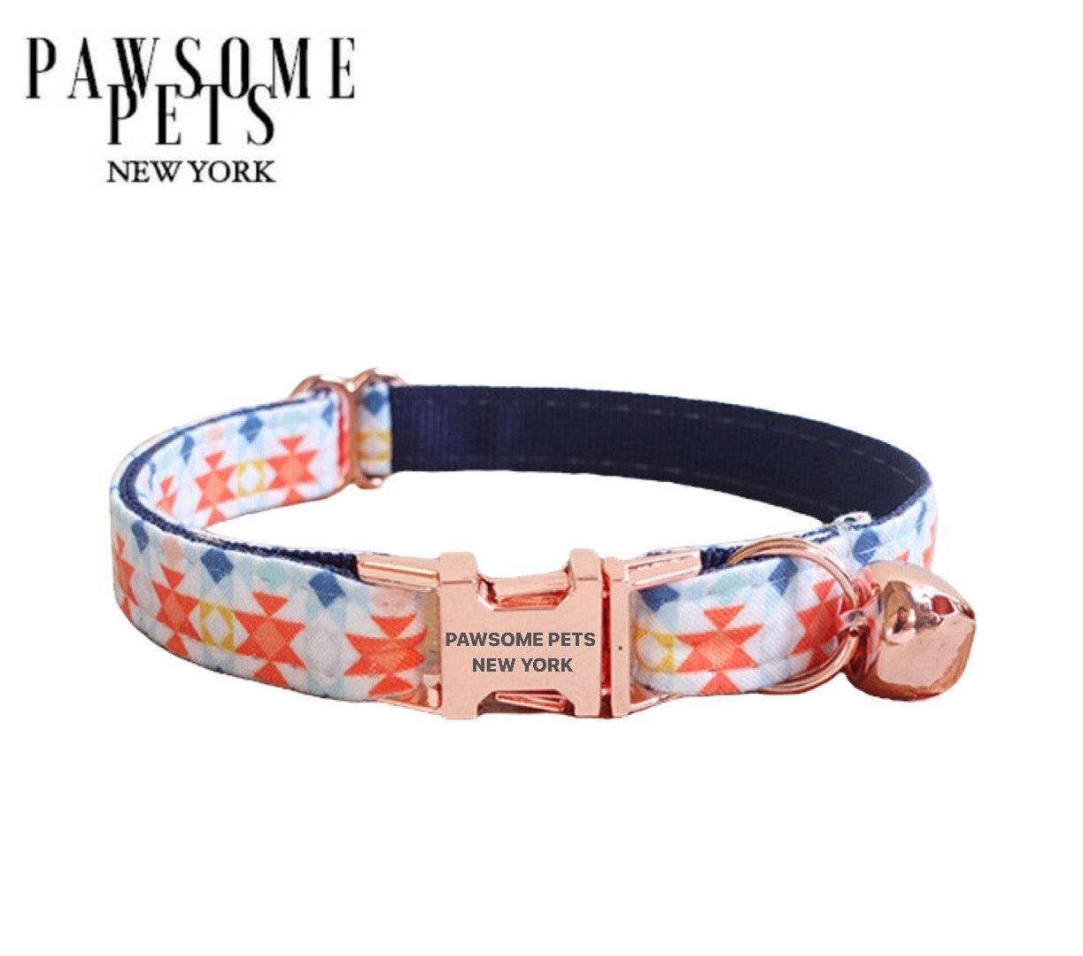 DOG & CAT COLLAR - DARK BLUE WITH ORANGE-0