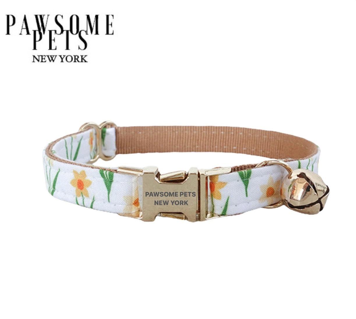 DOG & CAT COLLAR - KHAKI FLOWERS