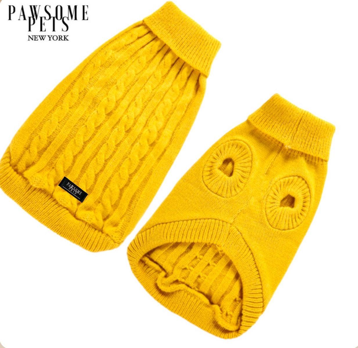 DOG AND CAT CABLE KNIT SWEATER - YELLOW