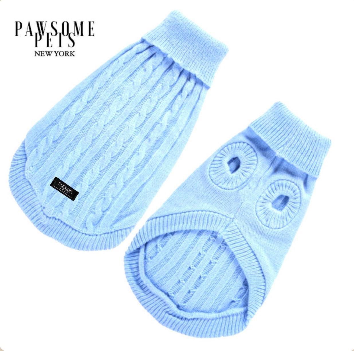 DOG AND CAT CABLE KNIT SWEATER - LIGHT BLUE