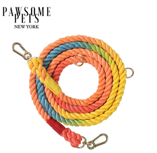 HANDS FREE DOG ROPE LEASH - DARK RAINBOW