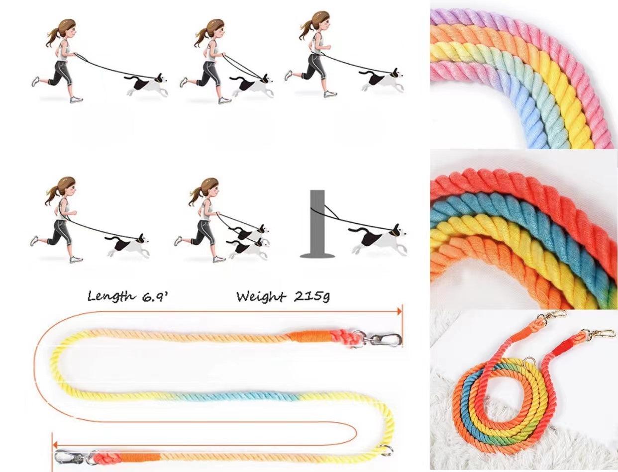 HANDS FREE DOG ROPE LEASH - OCEANSIDE RAINBOW