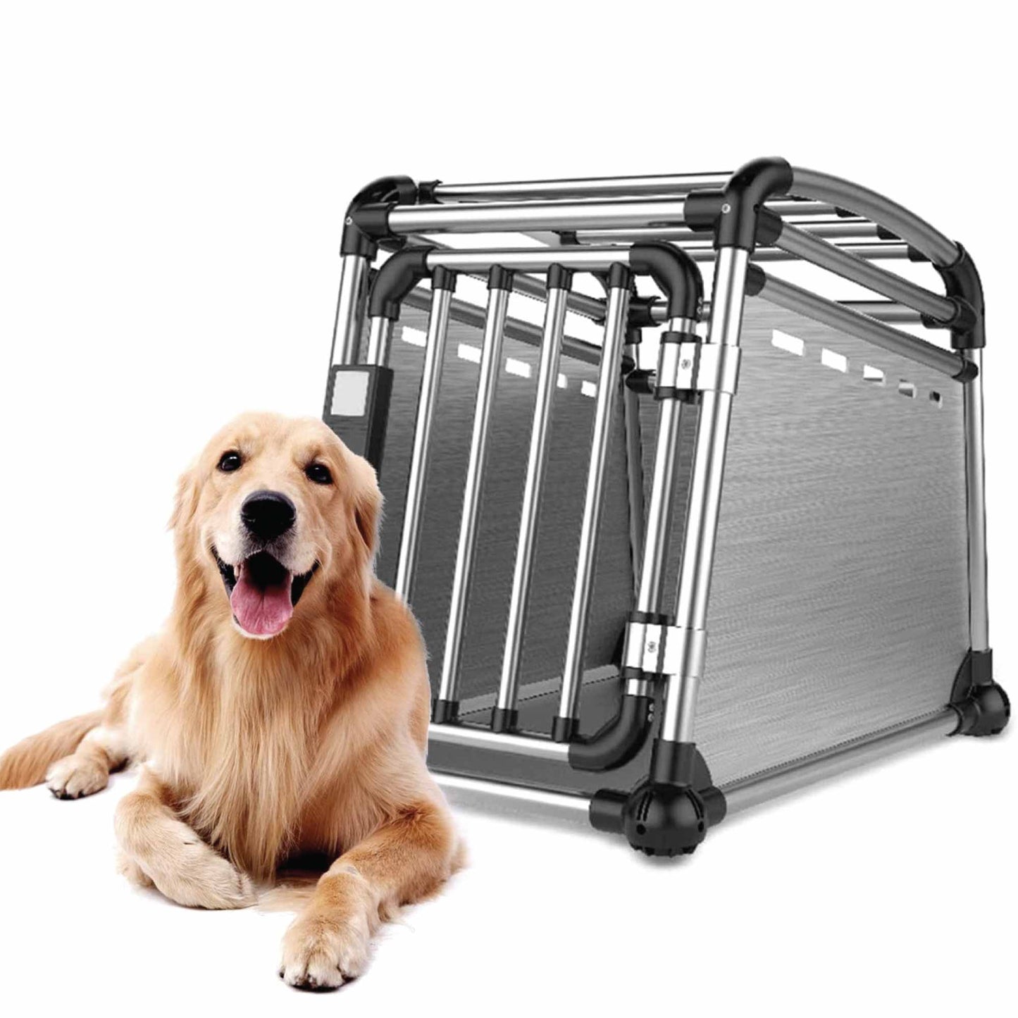 Aluminium Dog Travel Crate 63x68x88cm - Large Pet Car Transport Cage  Kennel Box-3