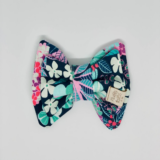 Blue & Green Mint Flowers Dog Bow Tie - Fluffy Tales