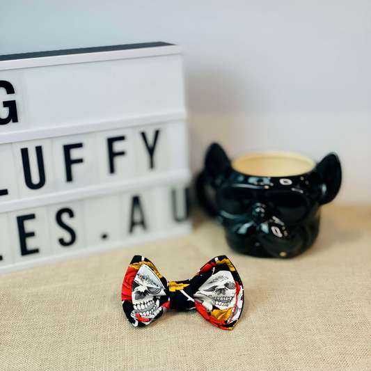 Black & White Skulls Dog Bow Tie - Fluffy Tales