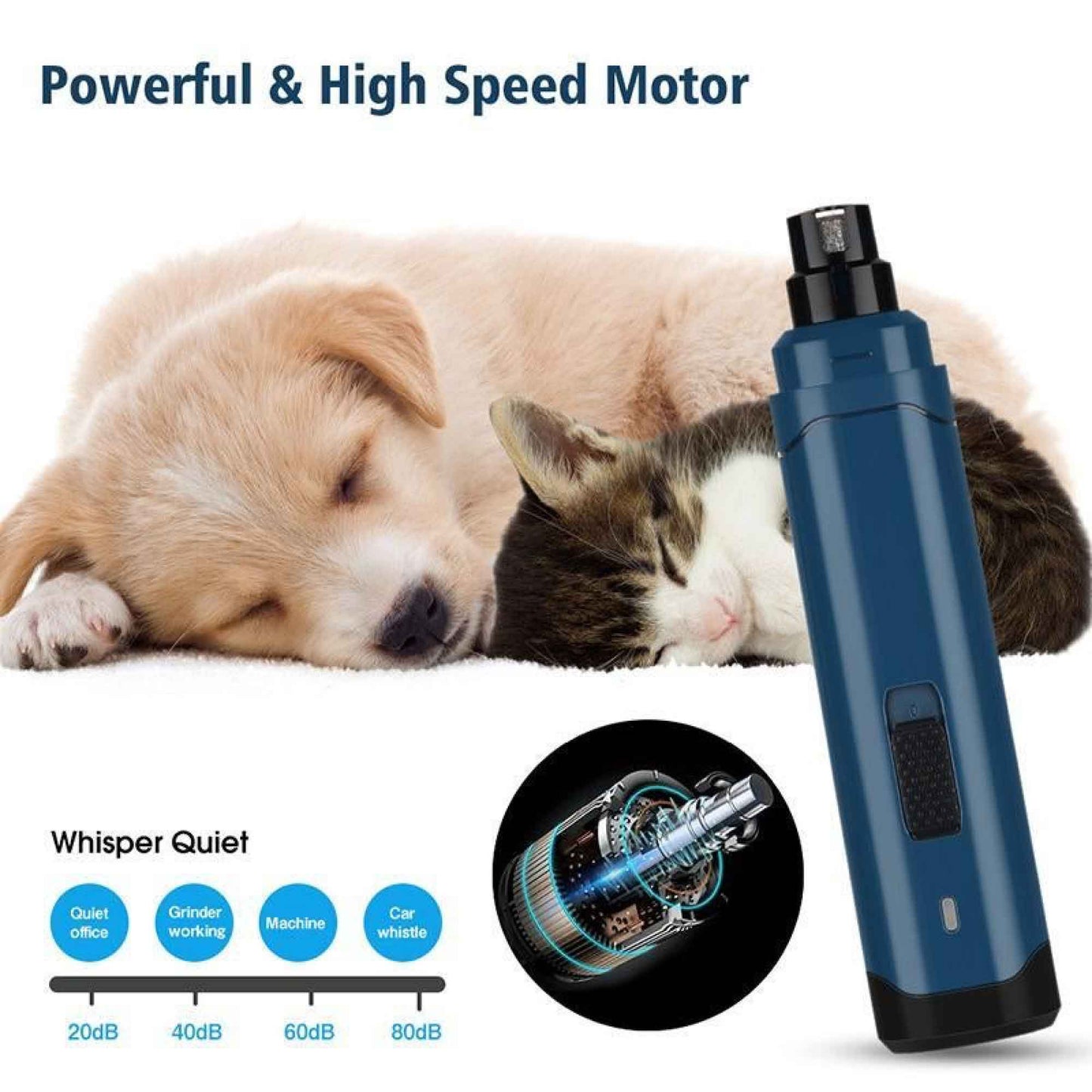 Pet Nail Grinder Dog Cat Electric Trimmer 2 Speed Rechargeable Claw Filer N10-11